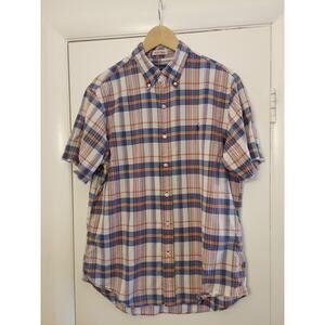 Ralph Lauren Mens Large Bleeding Madras Shirt Button Down Short Sleeve Plaid